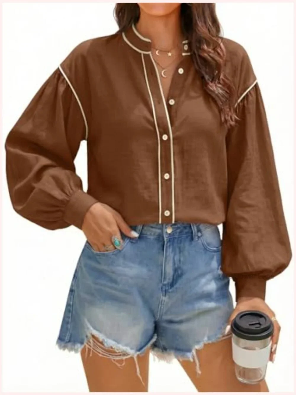 Women's Button Down Shirt Long Sleeve Casual Blouse Top - Picture 2 of 7